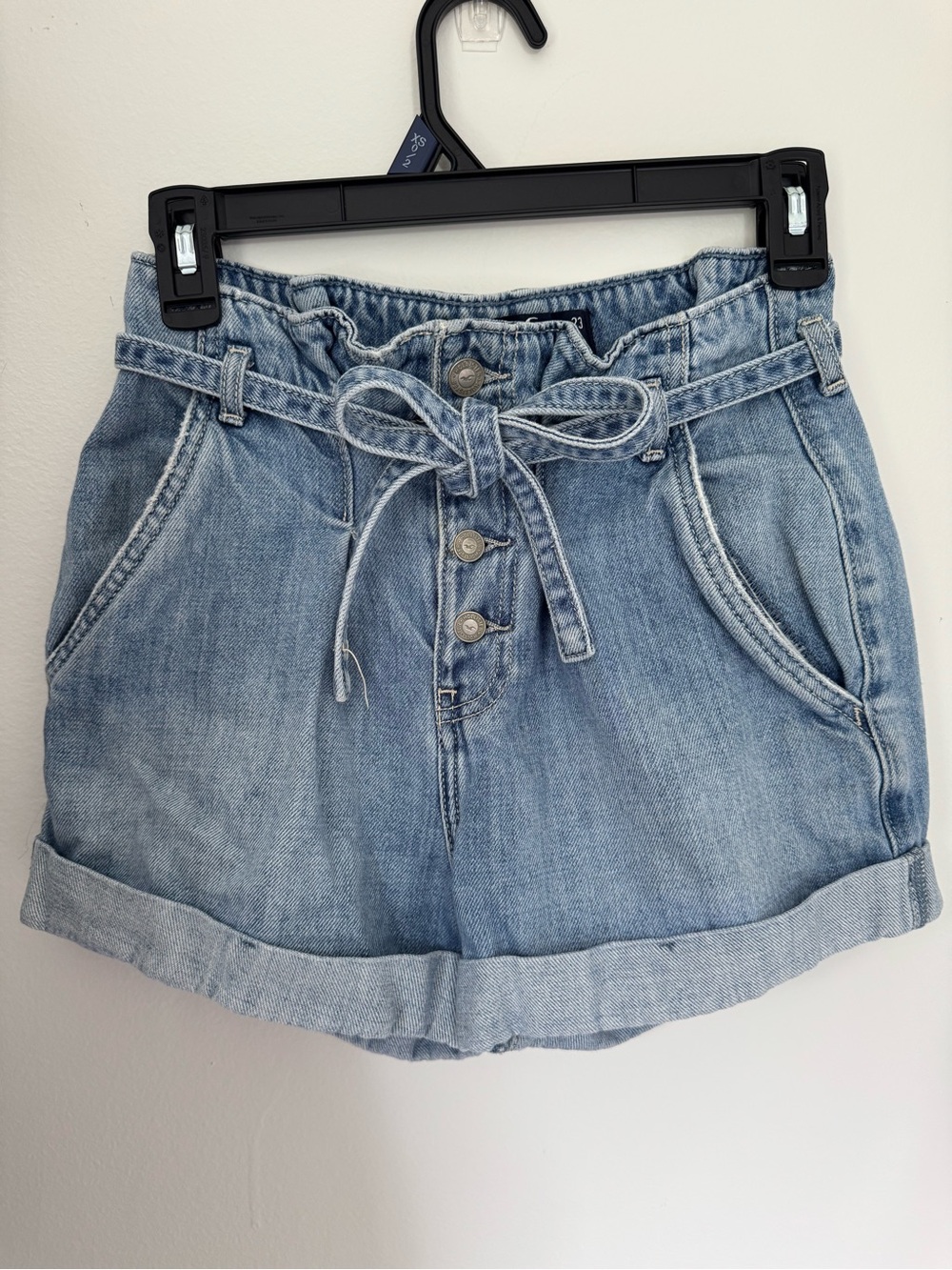 Hollister Light Blue Tie-Waist Paperbag Denim Shorts